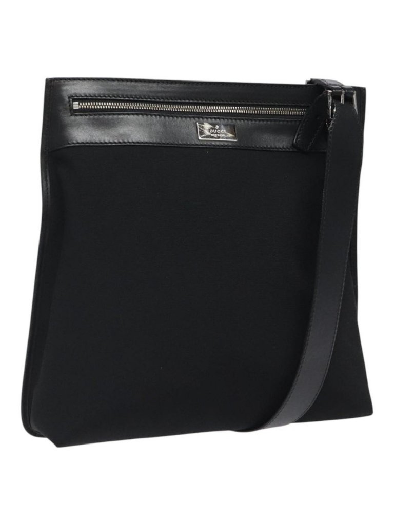 Authentic Gucci Shoulder Bag Nylon Black Silver 92560